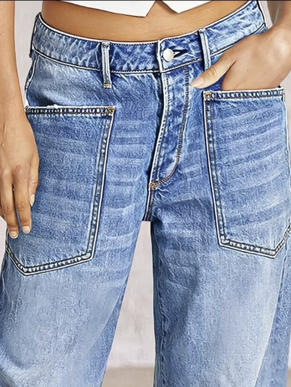 Flamingals Barrel Leg Crop Jeans- Floral Side Stitch Embroidered Jeans- Size M - Picture 5 of 13
